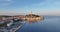 Drone video of the historic Croatian coastal town of Rovinj during sunrise