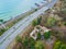 Drone view of abandoned mansion Dacha Kvitko, Sochi, Russia