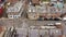 Drone view from above of picturesque houses in classic Scottish style.