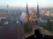 Drone view across city of Sneek with historic, iconic Watergate, waterpoort