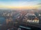 Drone view across city of Sneek with historic, iconic Watergate, waterpoort