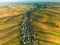 Drone view of agricultural fields and Suloszowa village in Krakow County, Poland