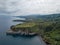 Drone view of amazing Azores landscape. Tea farm in the green fields on the north coast of San Miguel island, Azores, Portugal. Bi