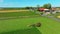 Drone View of an Amish Farmer Harvesting His Crops Using Four Horses and a Gas Engine Operating