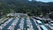 Drone view of boats parked in a harbour