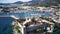 Drone view on Bodrum harbour and ancient Kalesi castle.