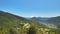 Drone view of Chilean flag and Villarica volcano in the beginning of route to Heart lagoon laguna corazon in Chile.