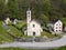 Drone view at the church of Lottigna in Blenio valley on Switzerland