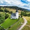 Drone View of the church, the Slovak geographical center of Europe in the locality of Kremnicke Bane in Slovakia