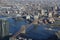 Drone view of the cityscape of New York City with Brooklyn Bridge over the East river in the USA