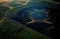 Drone view of crop circles at night