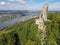 Drone view at Drachenfels ruin over KÃ¶nigswinter on Germany