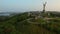 Drone view eternal flame on on Mother Motherland landscape in Kiev city, Ukraine