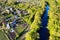 Drone view on garden allotments. Aerial drone photo of garden allotments