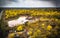 Drone view of Guayacan tree blossoming in Colimes, Ecuador