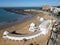 Drone view at La Caleta beach in Cadiz in Spain