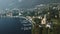 Drone view of Lago di Como lake coastline, Italy