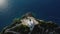 Drone view of lighthouse Cape of Ducato, Greek Ionian islands.