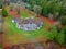 Drone view of a luxurious stone wedding venue