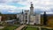 Drone view of medieval castle in Hluboka nad Vltavou, Czech Republic. Castle Hluboka nad Vltavou is one of the most beautiful