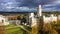 Drone view of medieval castle in Hluboka nad Vltavou, Czech Republic. Castle Hluboka nad Vltavou is one of the most beautiful