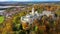 Drone view of medieval castle in Hluboka nad Vltavou, Czech Republic. Castle Hluboka nad Vltavou is one of the most beautiful