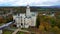 Drone view of medieval castle in Hluboka nad Vltavou, Czech Republic. Castle Hluboka nad Vltavou is one of the most beautiful