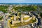 Drone view of medieval chateau in French town of Fougeres