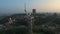 Drone view Mother Motherland statue in Kiev city. Memorial park Victory Day