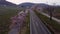 Drone view of a narrow road along the almond orchards, Neustadt, Germany