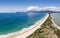 Drone view of the Neck, an isthmus connecting north and south Bruny Island in Tasmania