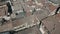 Drone view over old residential buildings by a water canal