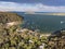 Drone view of Palm Beach and Barrenjoey Head Lighthouse