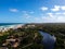 Drone view of Praia do Imbassai, Bahia, Brazil