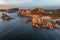 .Drone view of Primel Tregastel, ocean coast in France, Brittany at sunset