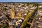 Drone view of Quimper on Odet river with cathedral, France