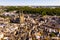 Drone view of Quimper on Odet river with cathedral, France