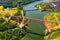 Drone view of railway bridge Viaduc de Garabit in Auvergne, France