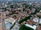 Drone view of Subotica's downtown and city hall. Europe, Serbia.