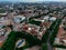 Drone view of Subotica's downtown and city hall. Europe, Serbia.