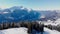 Drone view to mountain range and Interlaken at sunny day in ski resort Hasliberg Bernese Oberland in Switzerland