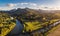 Drone view of Tweed River and Mount Warning, New South Wales, Australia