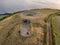 Drone view of typical azores landscape coastal with cows in a rural aerial view. Bird eye view, aerial panoramic point of view. Po