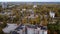 Drone view of yellowing autumn poplars in the Chernobyl exclusion zone.