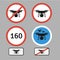 Drone warning sign. Vector set of different warning and forbidde