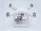 Drone, white studio background shooting, quadrocopter fpv fly camera rc controller