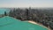 Drone wide footage of Chicago downtown skyline on day. Aerial view