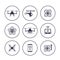 Drones, copters, quadrocopters icons over white