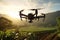 Drones flying over vast agricultural fields, advanced farming techniques