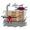 Drones in warehouse cartoon